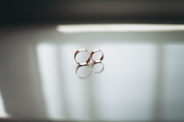  luxury wedding rings with stylish decoration near them