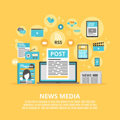 Fototapeta premium News media flat icons composition poster