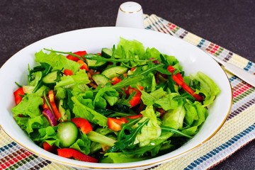 Lettuce with Arugula Cucumber sweet pepper red onion and balsami
