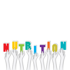 nutrition text banner hold in hand design vector