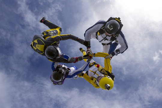 Group of skydivers in free style.
