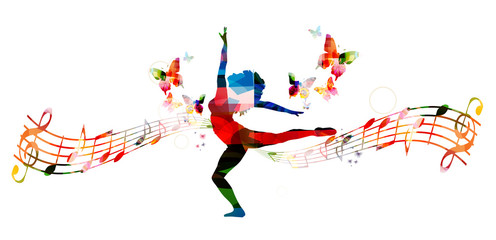 Fototapeta na wymiar Colorful music background with woman dancing