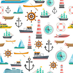 Nautical symbols vintage seamless pattern 
