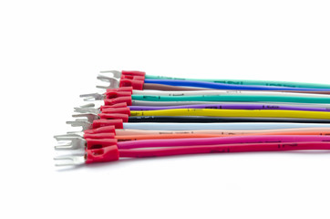 Fototapeta premium Colorful wire bundles on white background.