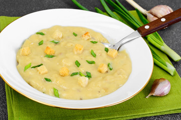 Healthy, diet food: Cream soup with mushrooms and vegetables wit