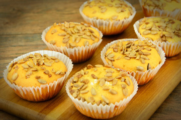 Fresh Cupcakes with Sunflower Seeds.