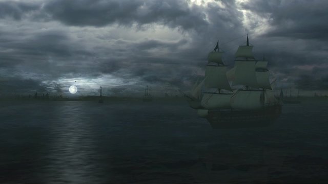 Frigate set sail from the port.