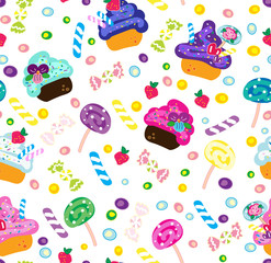 cupcakes on a white background seamless vector pattern