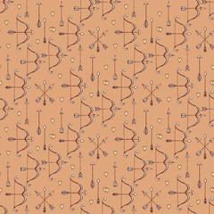 Seamless pattern with arrows, bows and heart