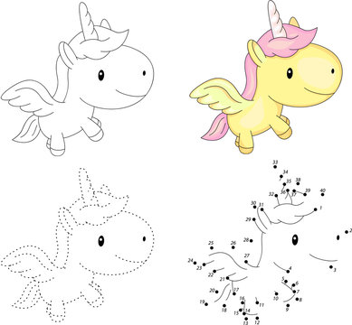 Cartoon unicorn. Dot to dot game for kids