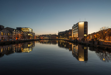 Cork city river reflection at dusk