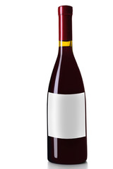 Bottle of red wine with empty label, isolated on white
