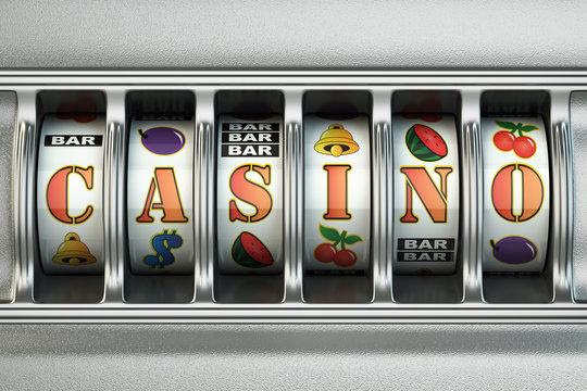 Slot machine with casino text. Jackpot concept.