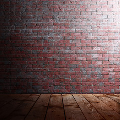 Room interior with brick wall and wooden floor