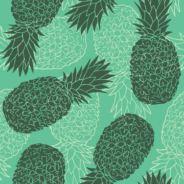 Seamless pattern with pineapples. Graphic stylized drawing. Vector illustration