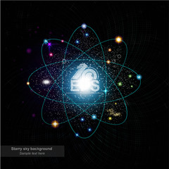 dark background with shinny orbits in space with stars and galaxy in it