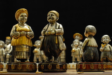 Exclusive national chess made of silver, gold and precious stones.