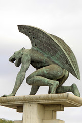 VALENCIA, SPAIN - AUGUST 26, 2012: Statues of the gargoyles on Puente del Reino