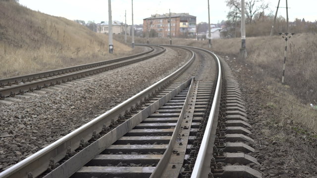 Train metal railway, isolators in the Ukrainian village 4K