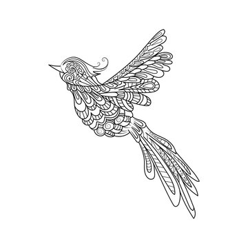 Flying bird. Zentangle stile. Hand drawn illustration 