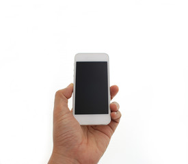 Fototapeta na wymiar Phone in hand - to work on a smartphone with a blank screen