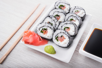 Closeup of sushi rolls