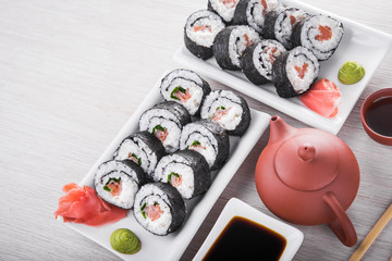 Sushi and roll with cream cheese