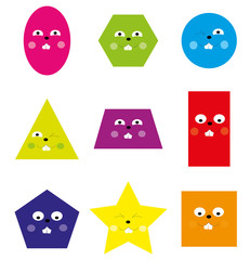  Set of  smiling basic geometric cartoon shapes for children / vectors illustration 