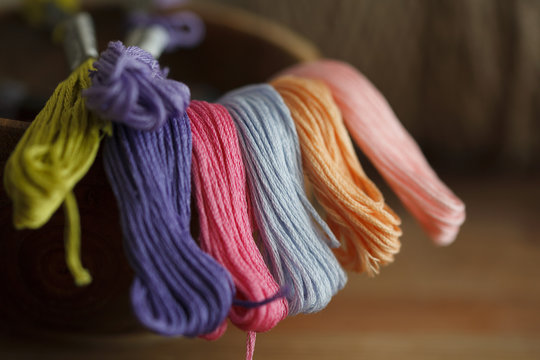 Multicolored long rope in a bunch