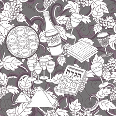 Passover seamless pattern background. Jewish holiday Passover symbols. Vector illustration