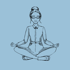 Woman in the lotus position. Vector illustration.