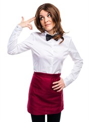 Waitress making suicide gesture