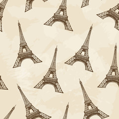 Seamless vector pattern with hand drawn Eiffel Tower