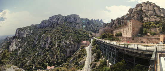 View of the beautiful mountains of Montserrat where a famous benedictine abbey is located near Barcelona city, Spain.