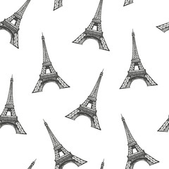 Seamless vector pattern with hand drawn of Eiffel Tower