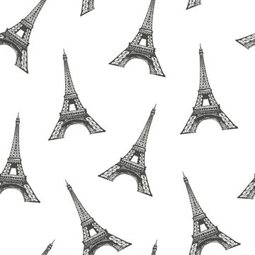 Seamless vector pattern with hand drawn of Eiffel Tower