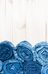 rolled  jeans with copy space, close up