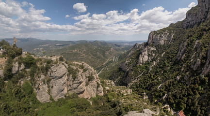 View of the beautiful mountains of Montserrat where a famous benedictine abbey is located near Barcelona city, Spain.
