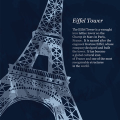 Hand drawn texture with Eiffel Tower, Paris, famous french landm