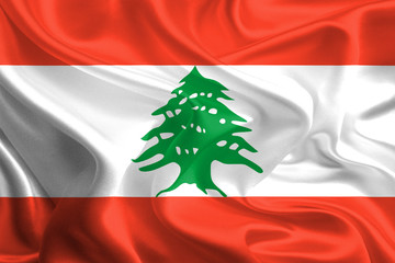 Waving Fabric Flag of Lebanon