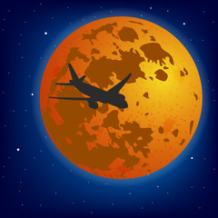 Obraz na płótnie Canvas The plane on a background of the moon. Vector.