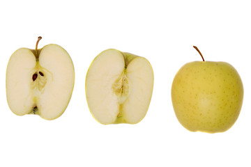 Tasty yellow apples fruits isolated on white background.