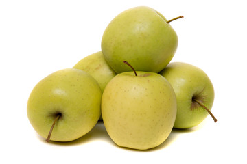 Tasty yellow apples fruits isolated on white background.