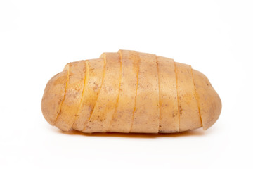 sliced potato isolated on a white background.