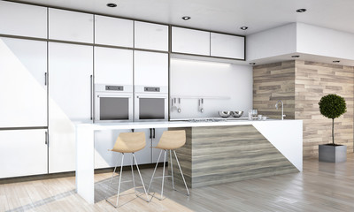 White and Wood Colors Kitchen