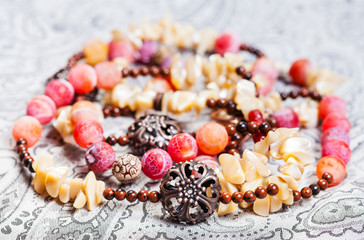 tangled necklace from natural gemstones close up