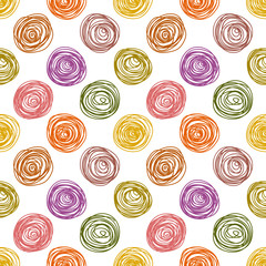 Pastel colored doodle circles simple geometric seamless pattern, vector