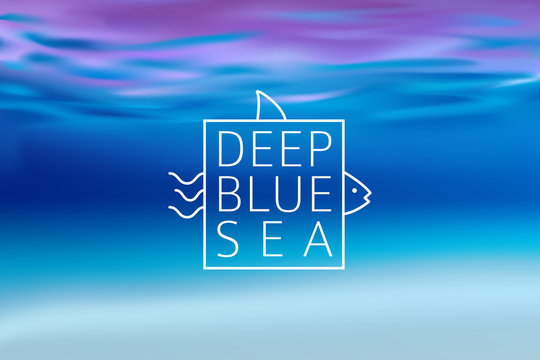 Water blurred background with line sign deep blue sea