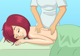 Cartoon illustration of a woman having a massage