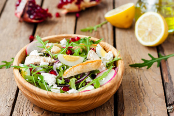 chicken salad with cheese and pomegranate